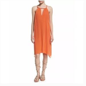 Alice + Olivia Katey Tangerine Orange Chiffon Braided Halter Dress size Large